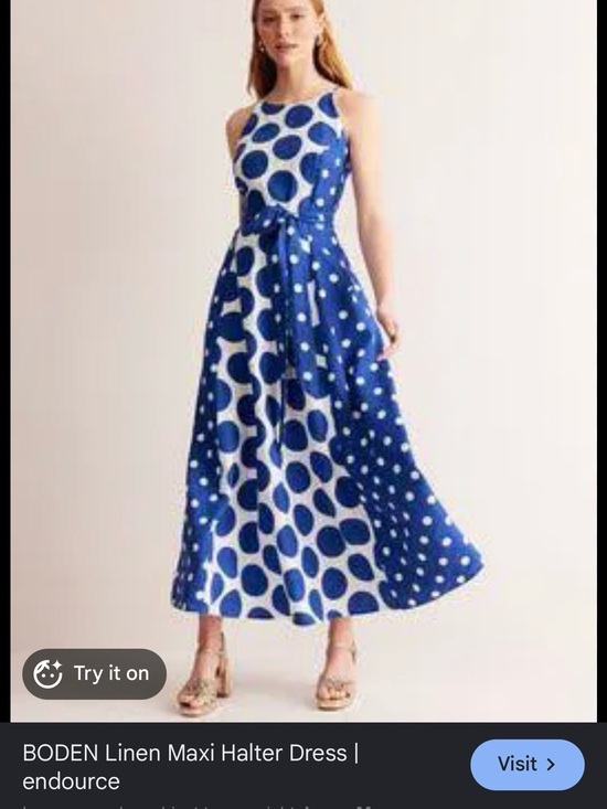 Boden Dresses & Skirts - Boden Blue and White Polka Dot Halter Maxi Dress linen dress